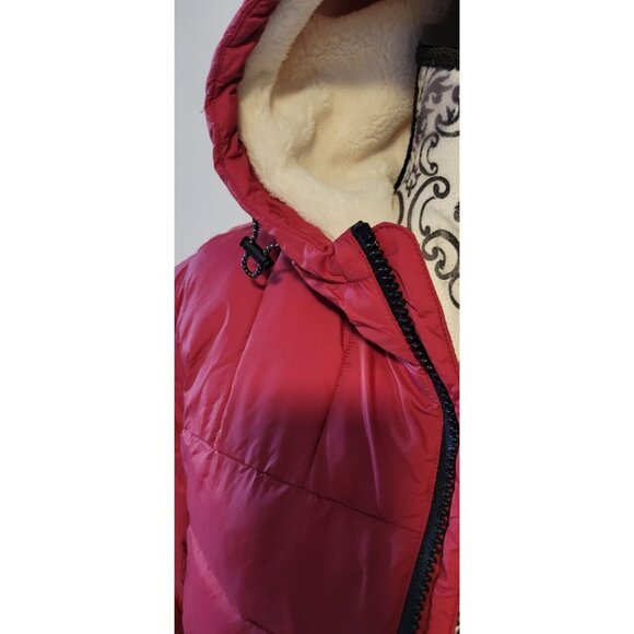 Levi's Men's Hooded Sherpa Puffer Quilted Lined Red Jacket Size Small LM2RN076 - Picture 9 of 12